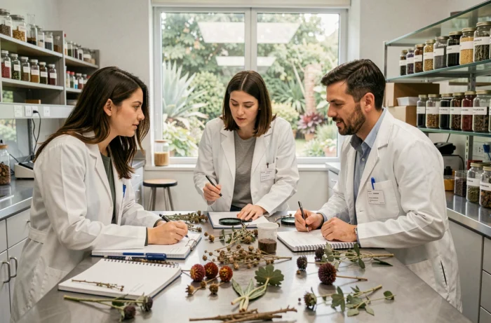 Chercheurs en laboratoire étudiant des spécimens botaniques liés à la biologie et à la nature