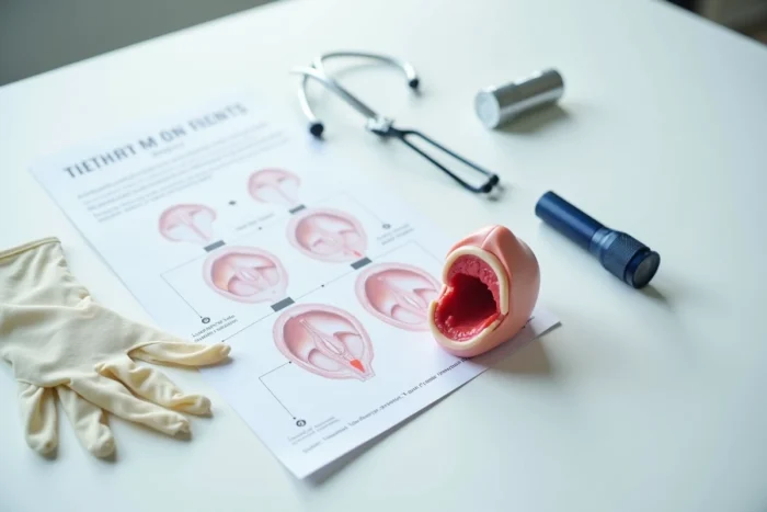 Matériel médical et fiche diagnostique pour différencier angine rouge et angine blanche